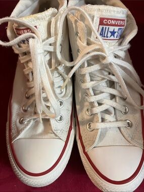 Converse Women’s White High-Top Sneakers with Red Trim